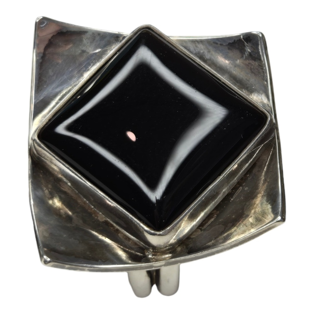 Vintage Sterling Silver 925 Black Onyx Mid Century Modern Cocktail Ring SZ 10.5 - Picture 11 of 11